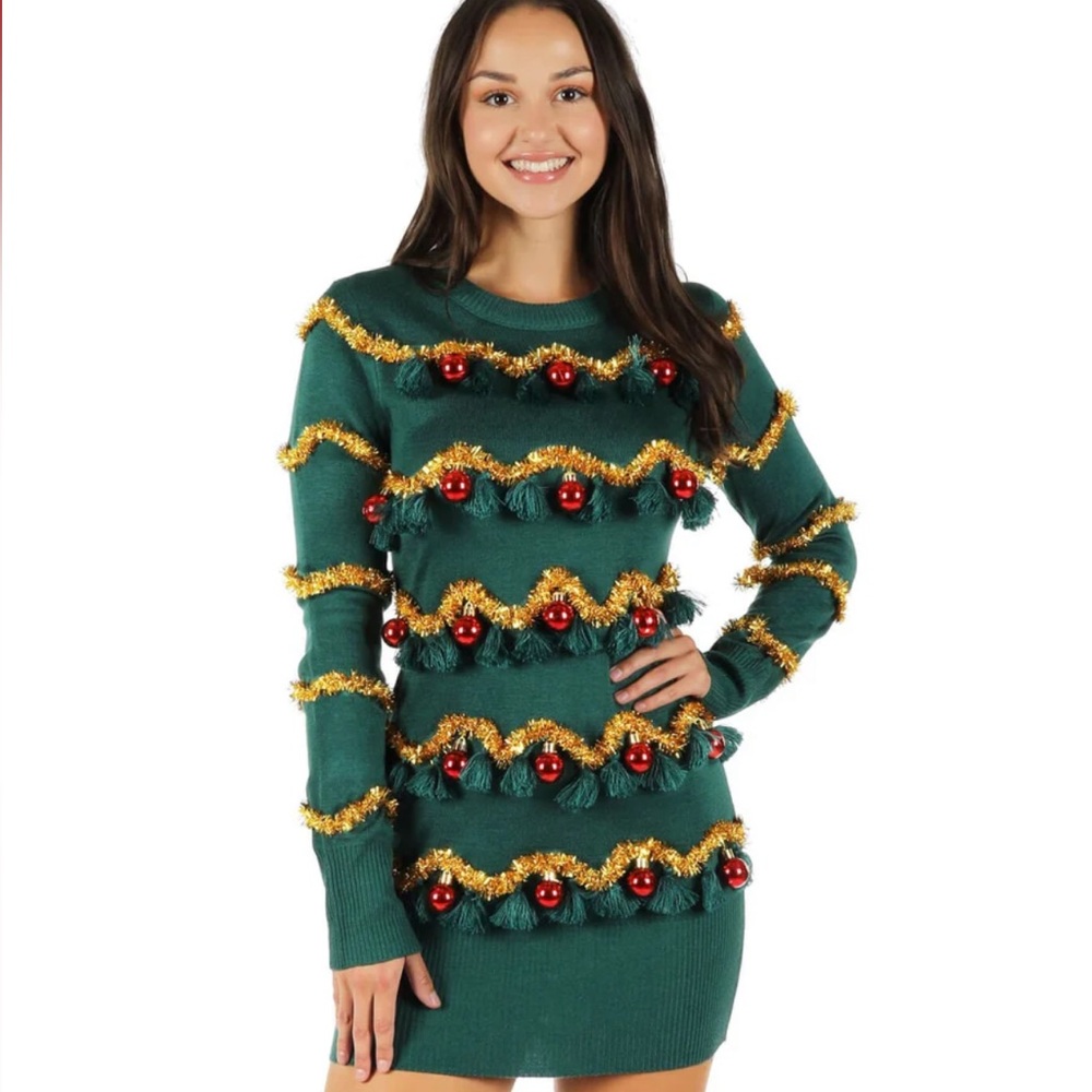 NWOT - WOMEN'S TINSEL TREE CHRISTMAS SWEATER DRESS